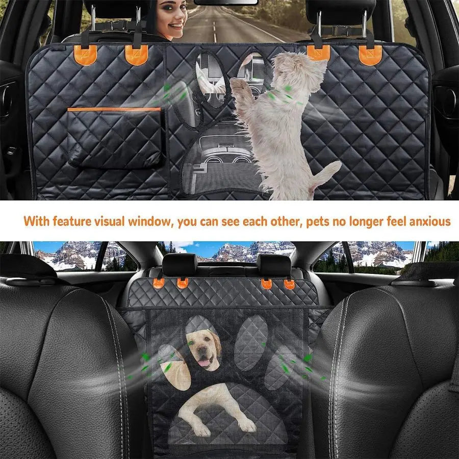 Premium Waterproof Dog Car Seat Cover for Back Seat with Visual Mesh Window and Side Zipper Protection